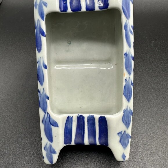 Vintage Pier 1 Imports Blue White Ceramic Catchall Tray 6" Floral Stripe Planter - Picture 4 of 7